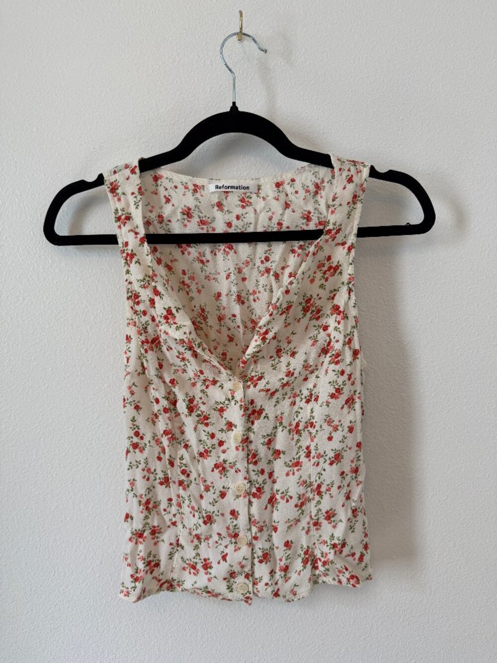 Reformation Floral Print Tank Top Cream Size 2, Spring Cottagecore